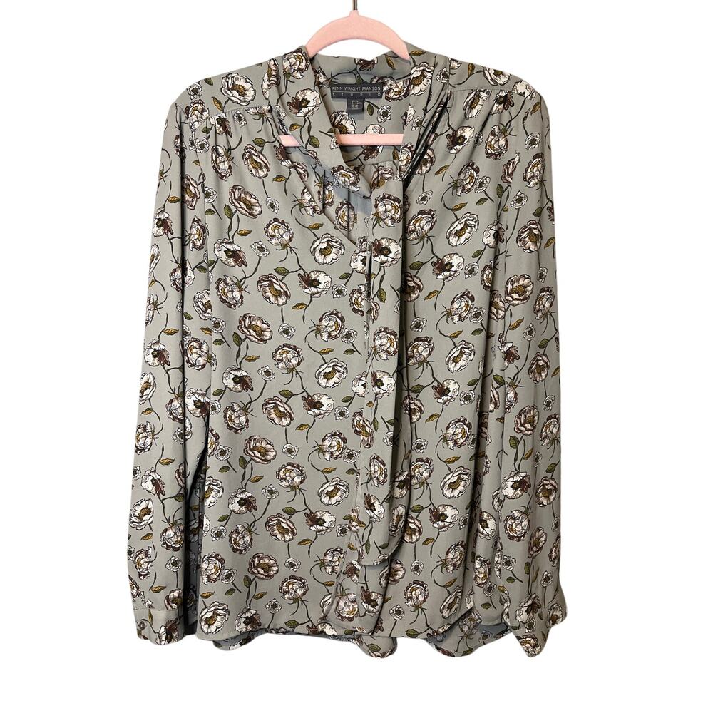 Vintage Fenn Wright Manson Grey Floral Blouse XL